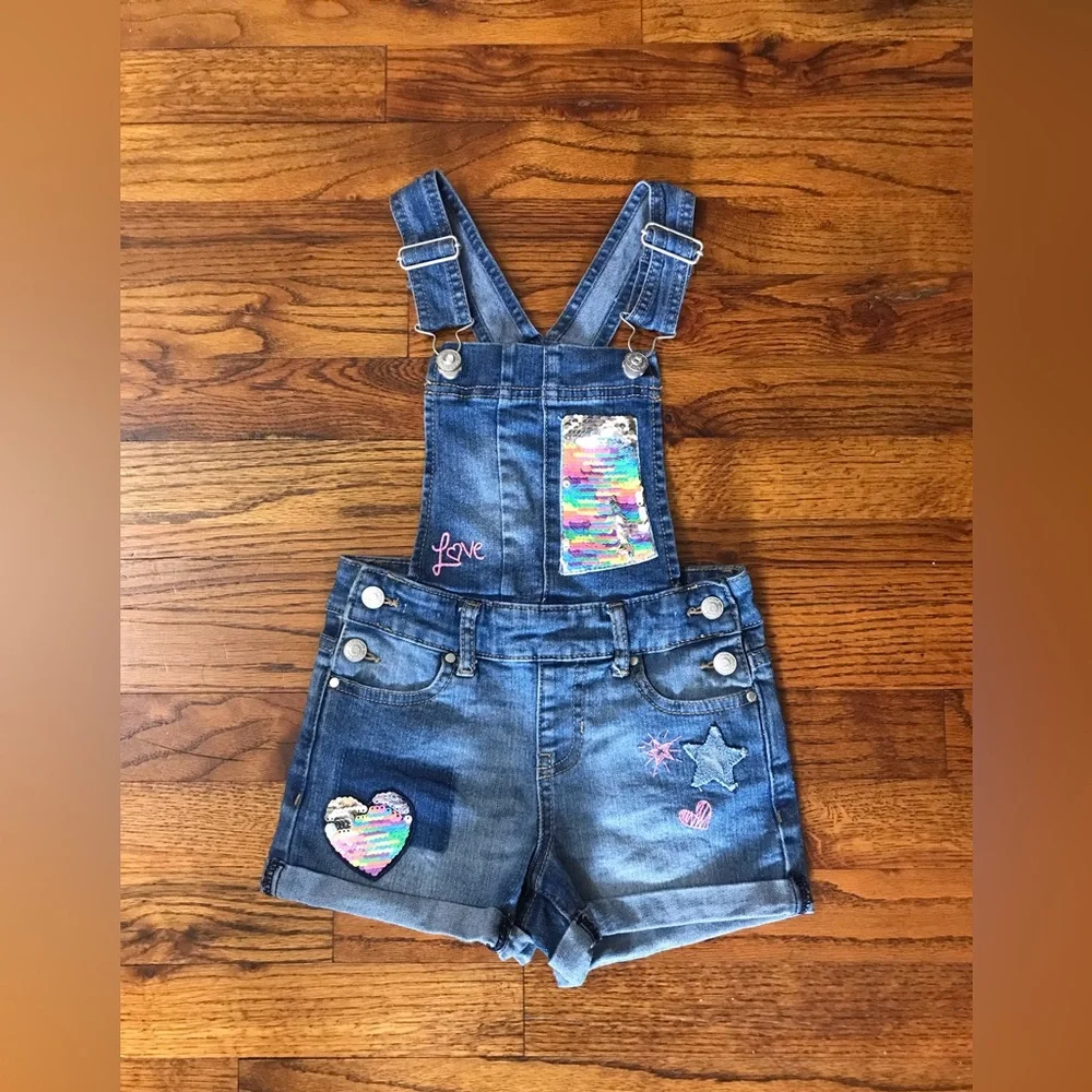 Jordache Kids Denim Blue Jean Overall Shorts w/ Sequins Hearts Stars Love
4 / 5 - Picture 10 of 14